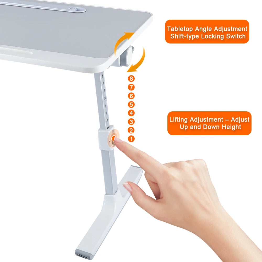Table Bed Laptop Table, Height Angle Adjustable, Bedside Table Foldable With Drawer And LED Lamp, 60 X 40 Cm