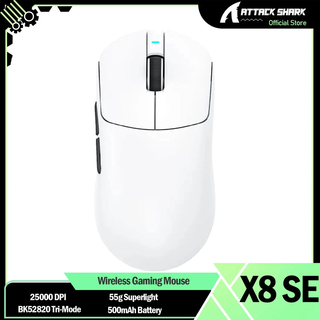 New ATTACK SHARK X8 SE Superlight Wireless Gaming Mouse,BK52820 Tri-Mode Mouse,25000DPI,500mAh Battery,5 Programmable Buttons