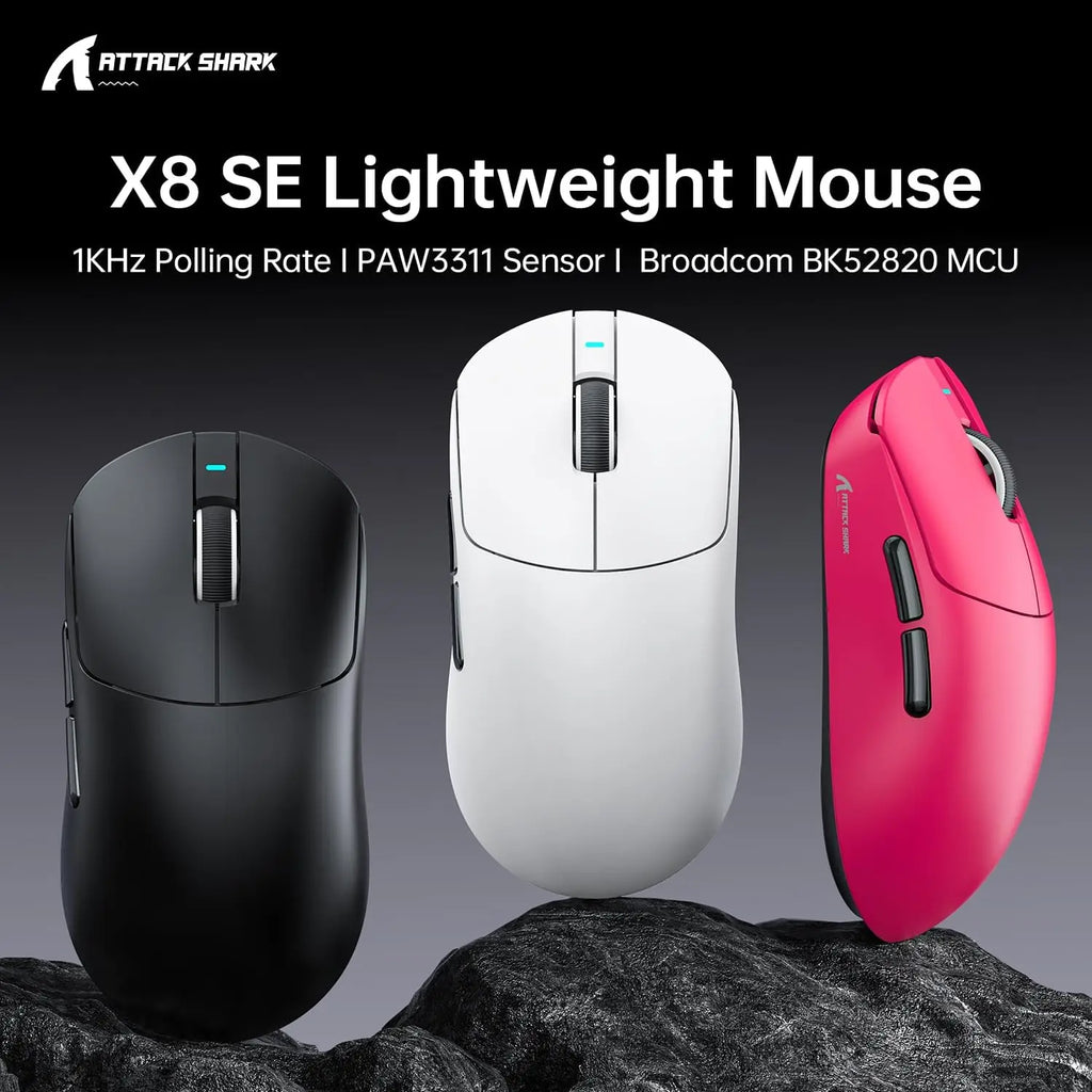 New ATTACK SHARK X8 SE Superlight Wireless Gaming Mouse,BK52820 Tri-Mode Mouse,25000DPI,500mAh Battery,5 Programmable Buttons