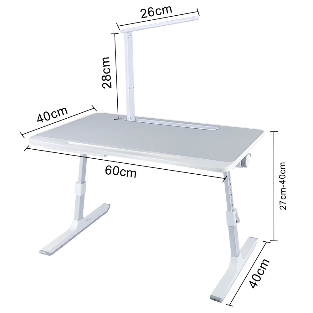 Table Bed Laptop Table, Height Angle Adjustable, Bedside Table Foldable With Drawer And LED Lamp, 60 X 40 Cm