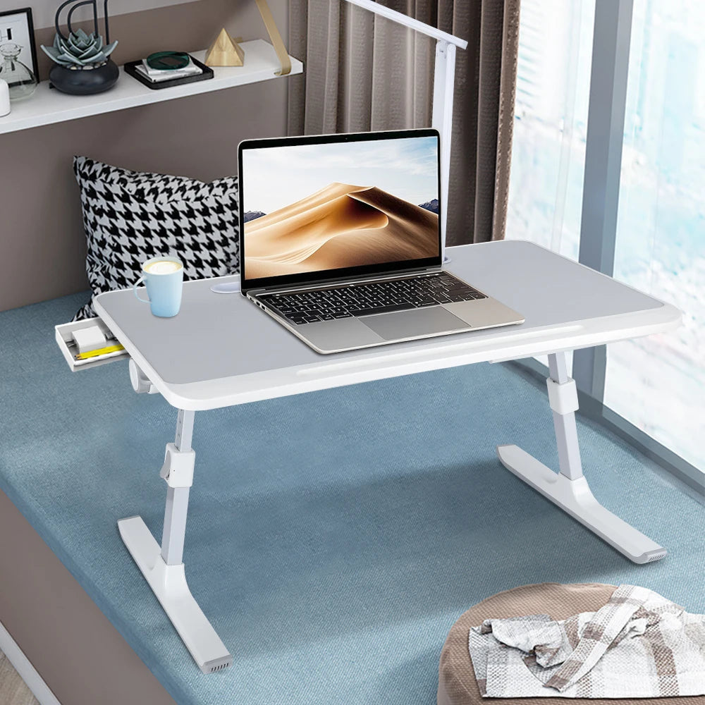 Table Bed Laptop Table, Height Angle Adjustable, Bedside Table Foldable With Drawer And LED Lamp, 60 X 40 Cm