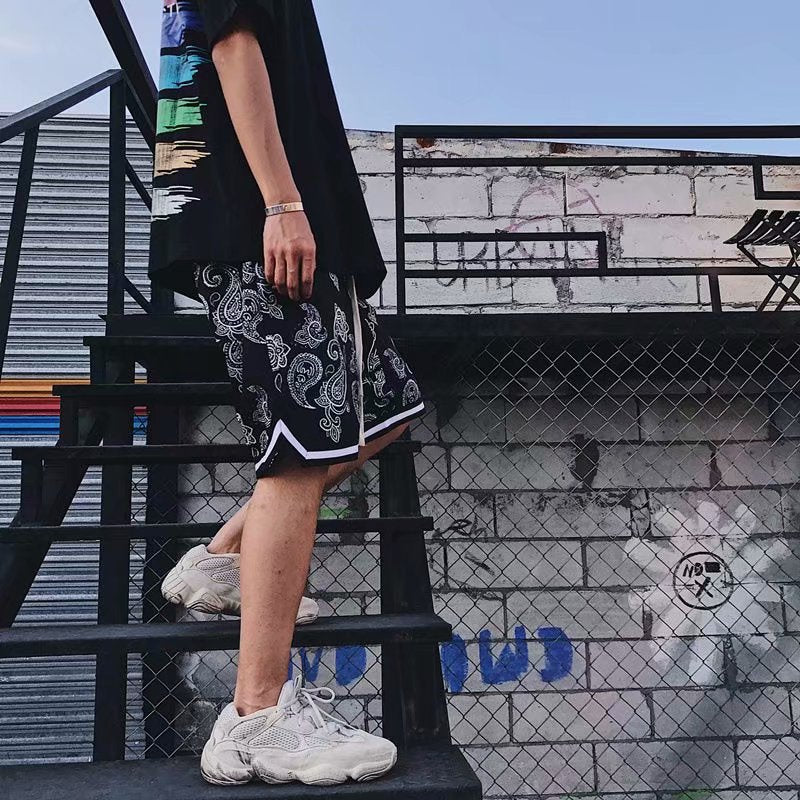 Drawstring shorts men's loose fashion straight leg casual sports quarter pants