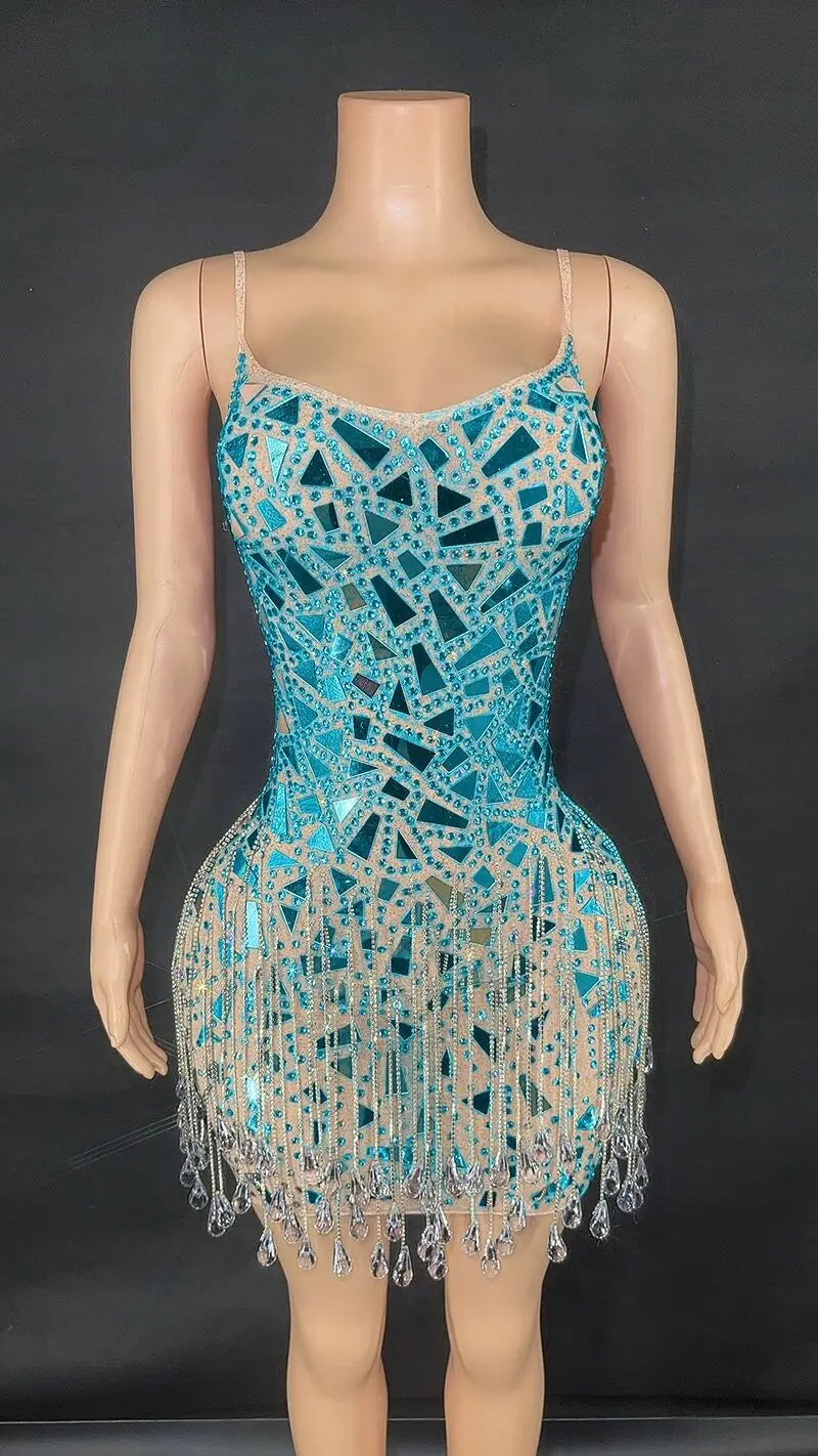 Waterdrop suspender eyeglass chain dress for club event, night club stage performance attire