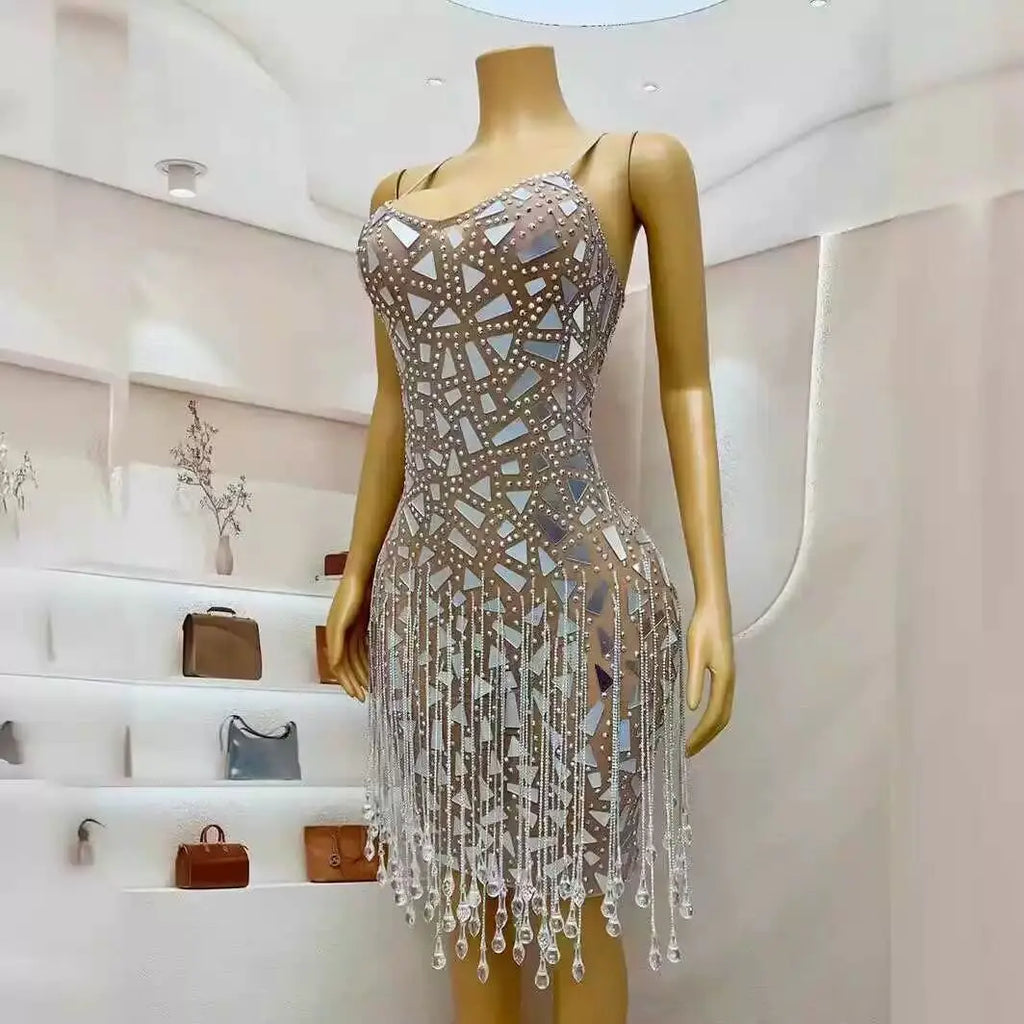 Waterdrop suspender eyeglass chain dress for club event, night club stage performance attire