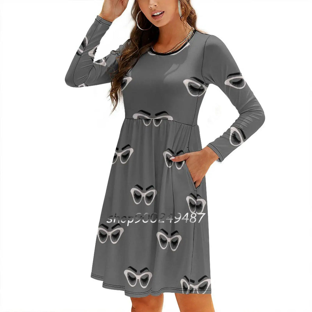 Lashes And Glasses Square Neck Dress Cute Loose Print Dresses Elegant Beach Party Dress Lashes Lash Glasses Glass Eye Lashes