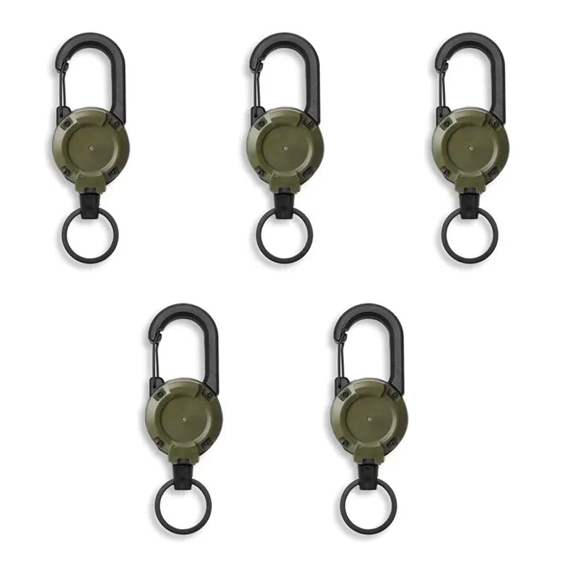 Carrete retráctil de alta resistencia con mosquetón, cable de acero robusto, hebilla, muelle, llavero, accesorio deportivo al aire libre, herramienta