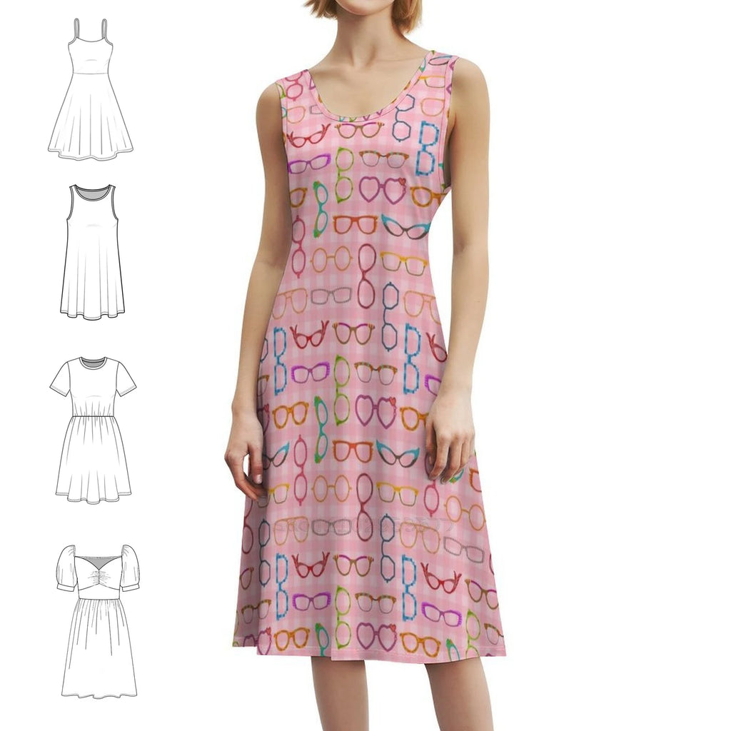 Eyeglasses Retro Modern Hipster Pink Gingham Ver 2 Boho Chic Dress Elegant Fashion Beach Wedding Party Gown Retro Eyeglasses