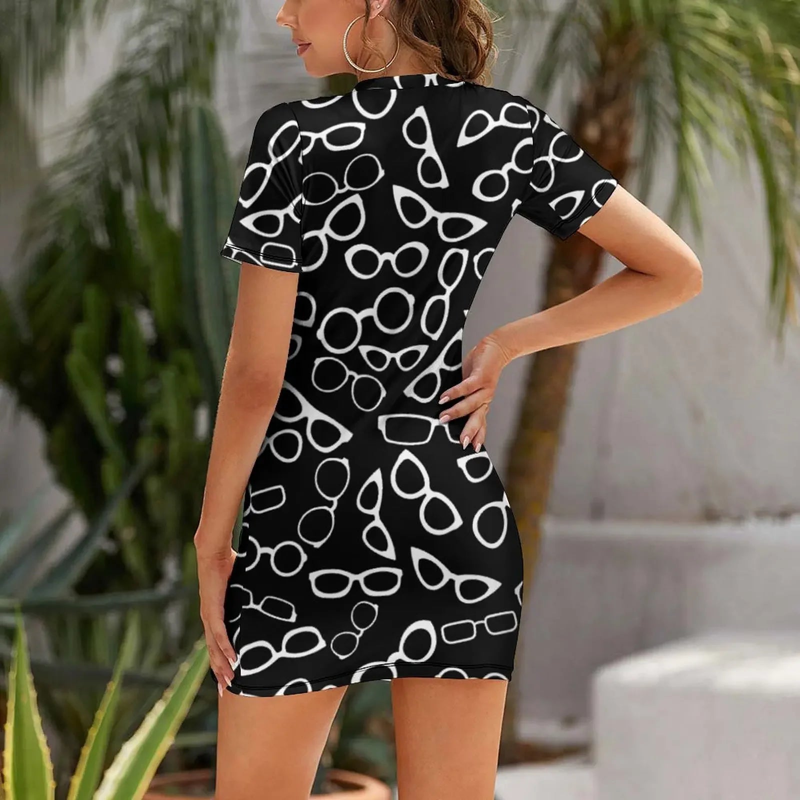 Various Shaped Eyeglasses Pattern - White Short-Sleeved Dress wedding dresses for woman sexy dress womens clothing Dress