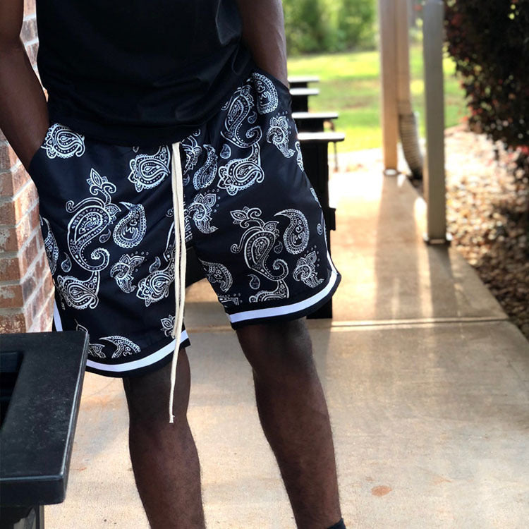 Drawstring shorts men's loose fashion straight leg casual sports quarter pants