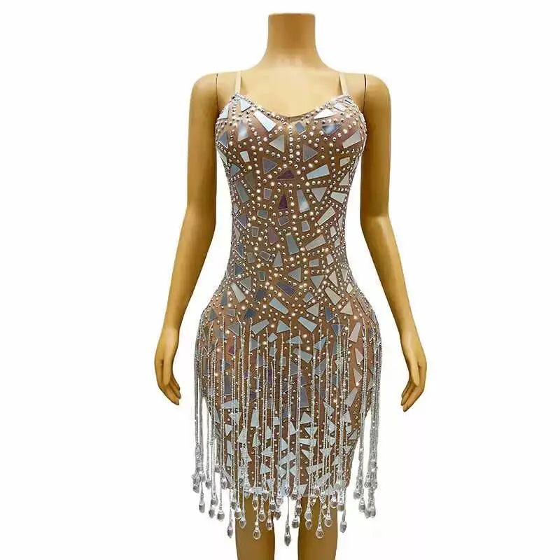 Waterdrop suspender eyeglass chain dress for club event, night club stage performance attire