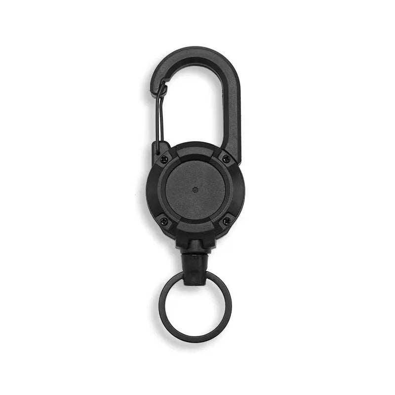 Carrete retráctil de alta resistencia con mosquetón, cable de acero robusto, hebilla, muelle, llavero, accesorio deportivo al aire libre, herramienta