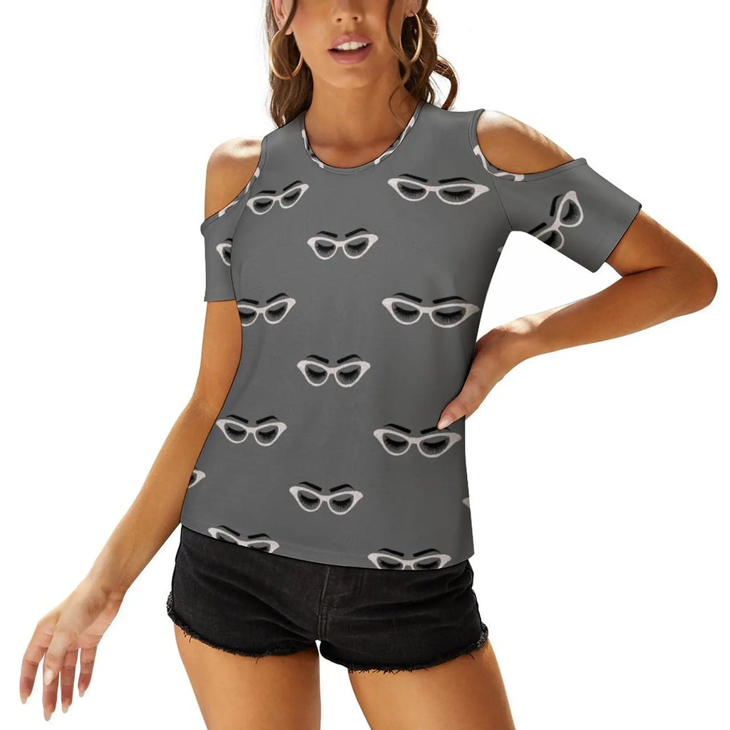 Lashes And Glasses Women Zipper Sexy Printed Vintage T Shirts Tops Full Print T-Shirt Lashes Lash Glasses Glass Eye Lashes