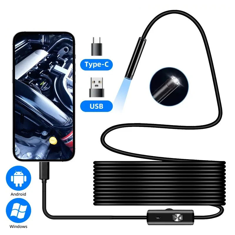 Cámara de endoscopio tipo C de 5.5/7.0 mm, impermeable IP67 con 6 LED ajustables, boroscopio de inspección flexible USB Android para teléfono y PC