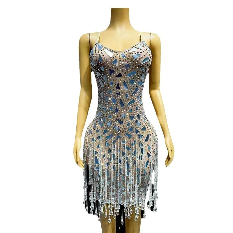Waterdrop suspender eyeglass chain dress for club event, night club stage performance attire