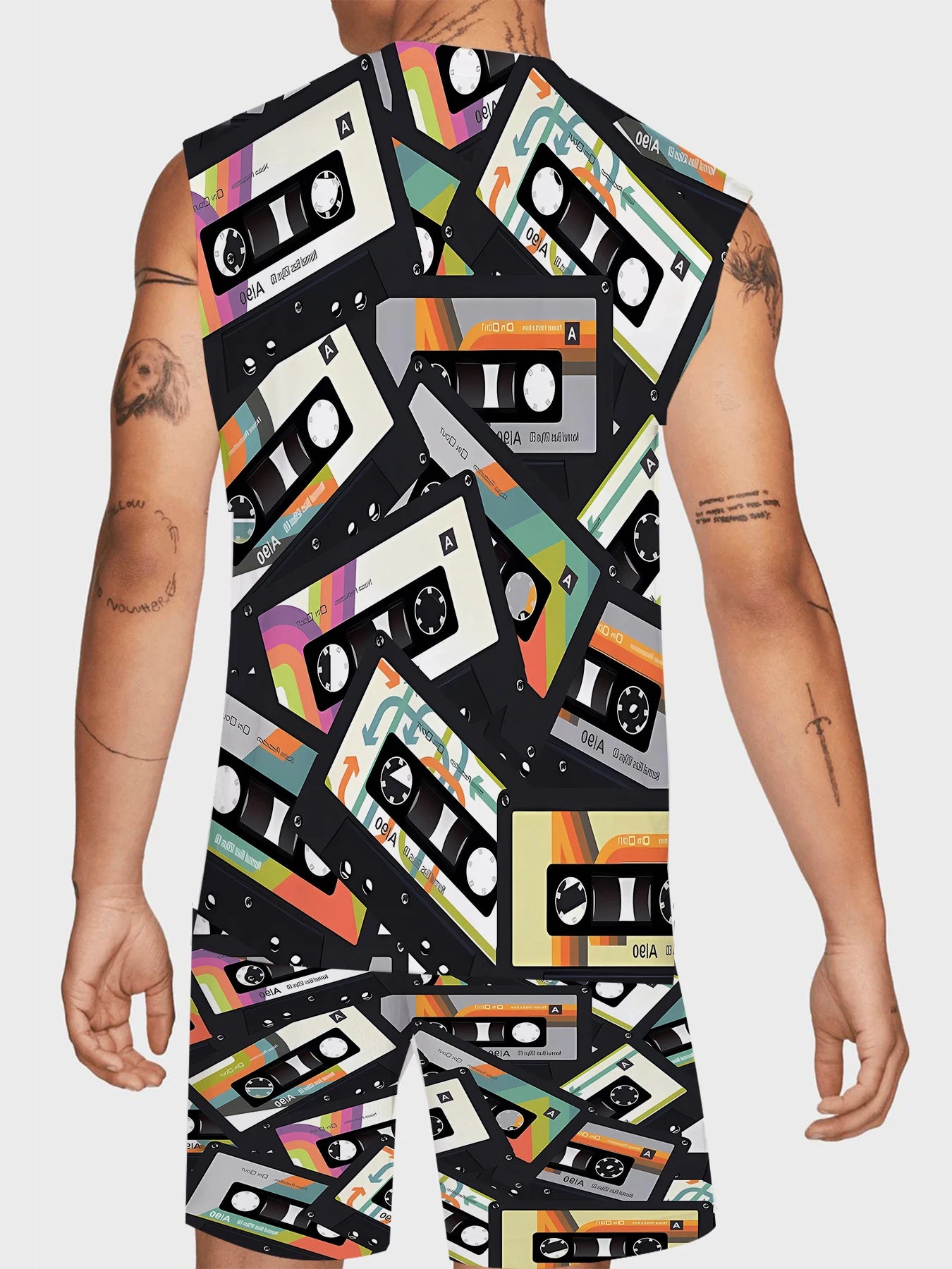 Men's V-Neck Tank Top and Shorts Set Lightweight Polyester Homewear Vacation Outfit Standard Fit