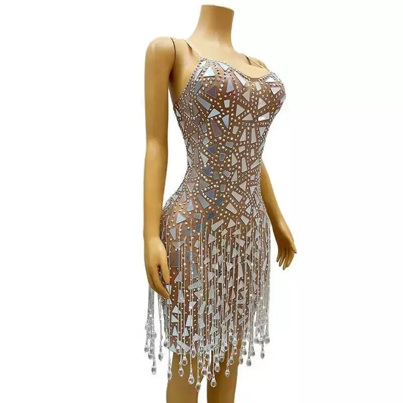 Waterdrop suspender eyeglass chain dress for club event, night club stage performance attire