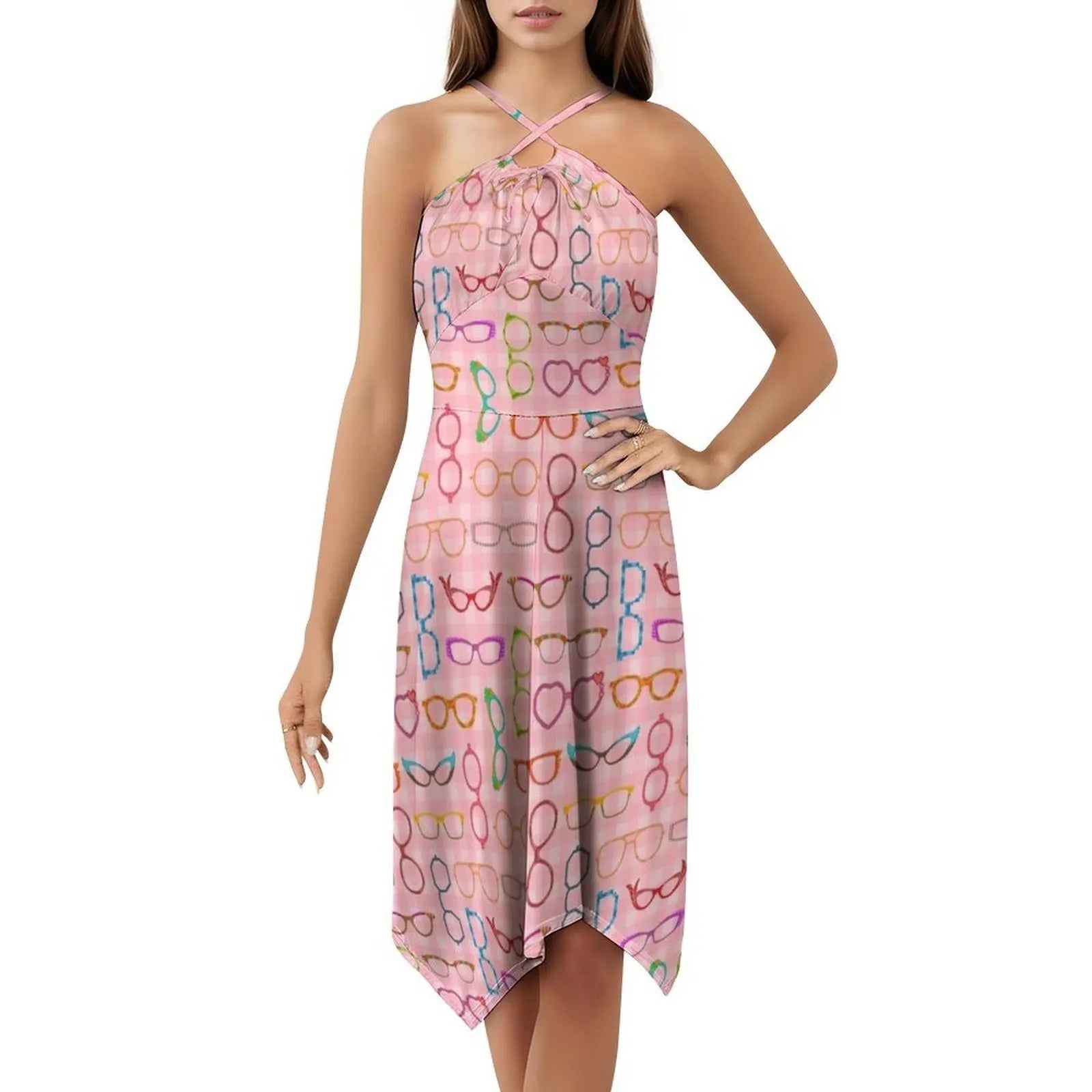Eyeglasses Retro Modern Hipster Pink Gingham Ver 2 Boho Chic Dress Elegant Fashion Beach Wedding Party Gown Retro Eyeglasses