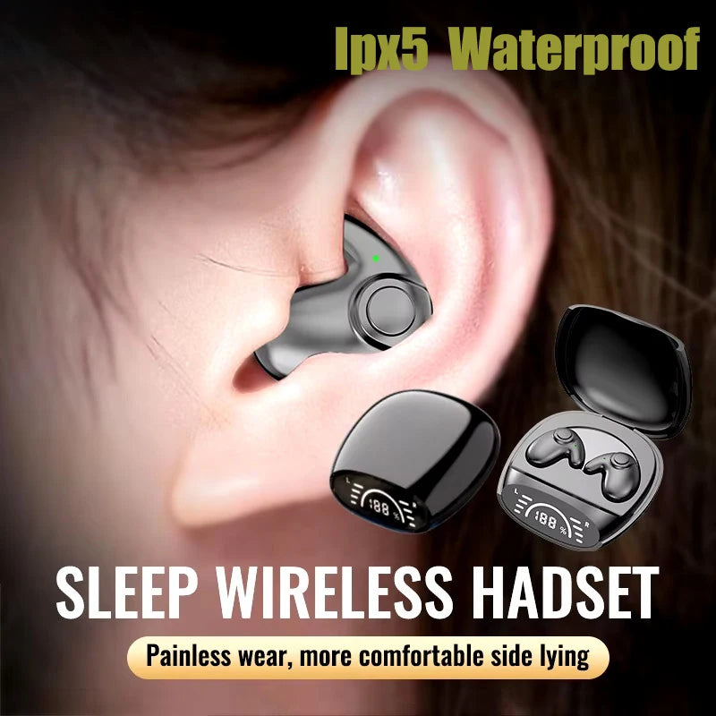 Sleep Invisible Earbuds Waterproof Hidden Noise Cancel Earbuds with Microphone Stereo Bluetooth 5.3 Earbuds for Sleep at Night