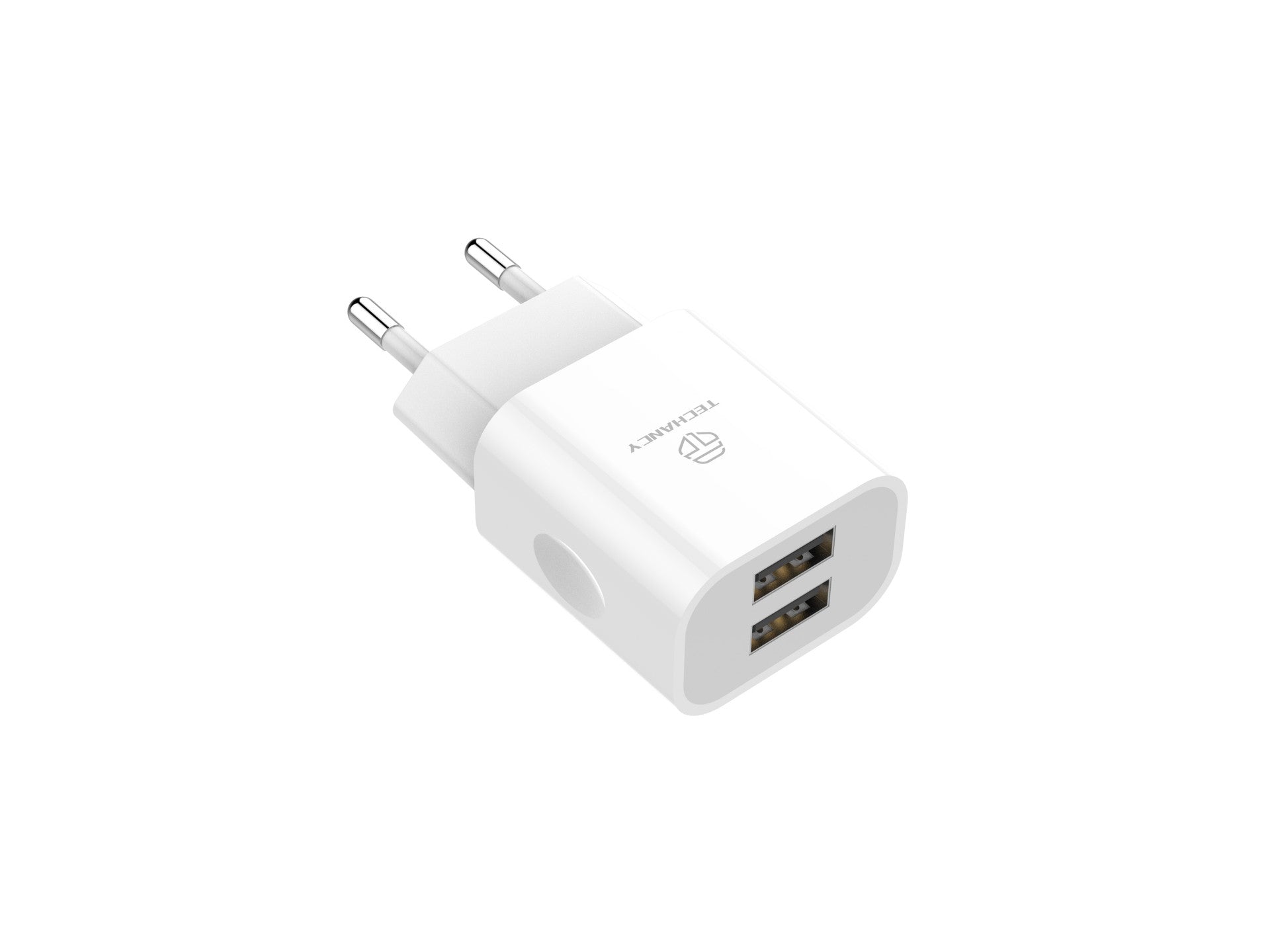 Techancy Carregador De Parede 2usb Branco TA2791,5V-2.4A Carregamento,Conjunto De Cabos Usb-Tipo-C 1m,Suporta Telemóveis Usb-C