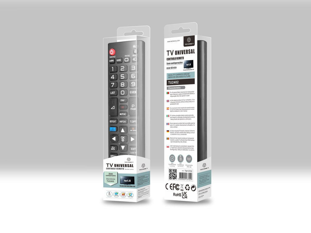 Techancy Controlo Remoto Do Televisor  TU2402, Alcance Sem Fios De 8m, Compatível Com Televisores Lg, Ligação Auto-Adaptável