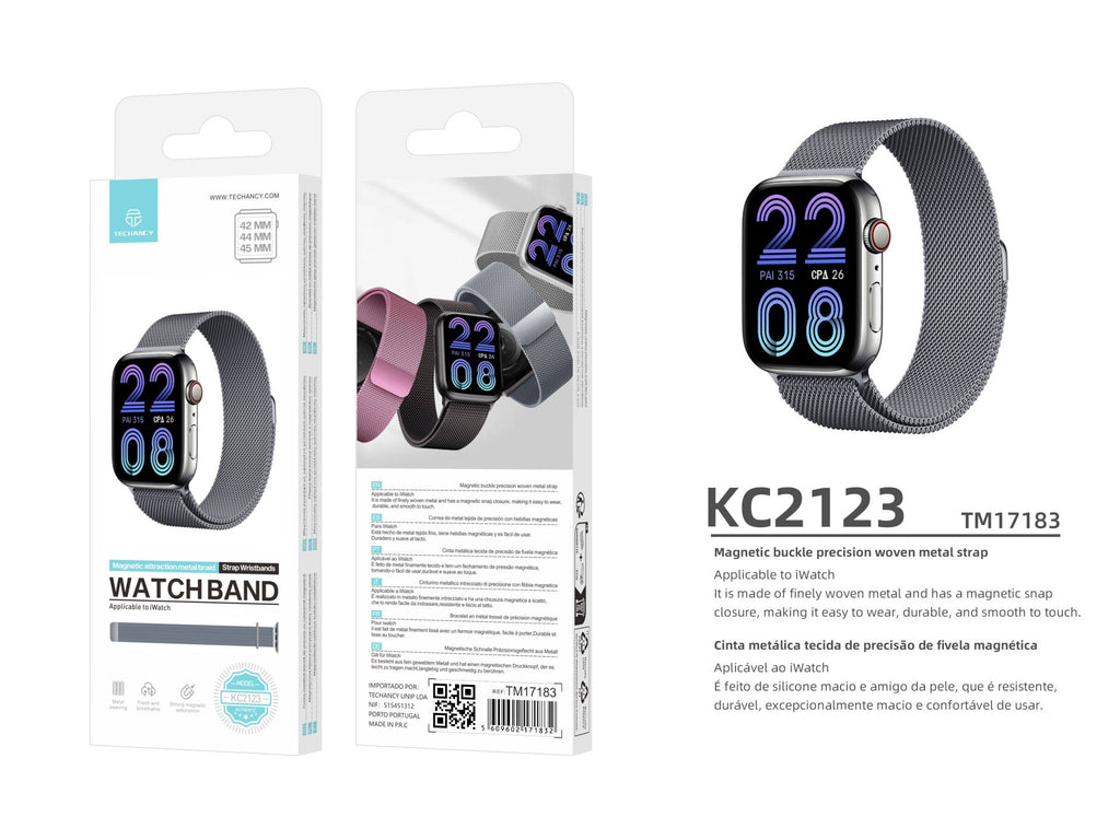 Techancy Faixa Metálica Magnética Cinzenta KC2123, Faixa De Substituição, Compatível Com Apple Watch Series: 42mm/44mm/45mm，