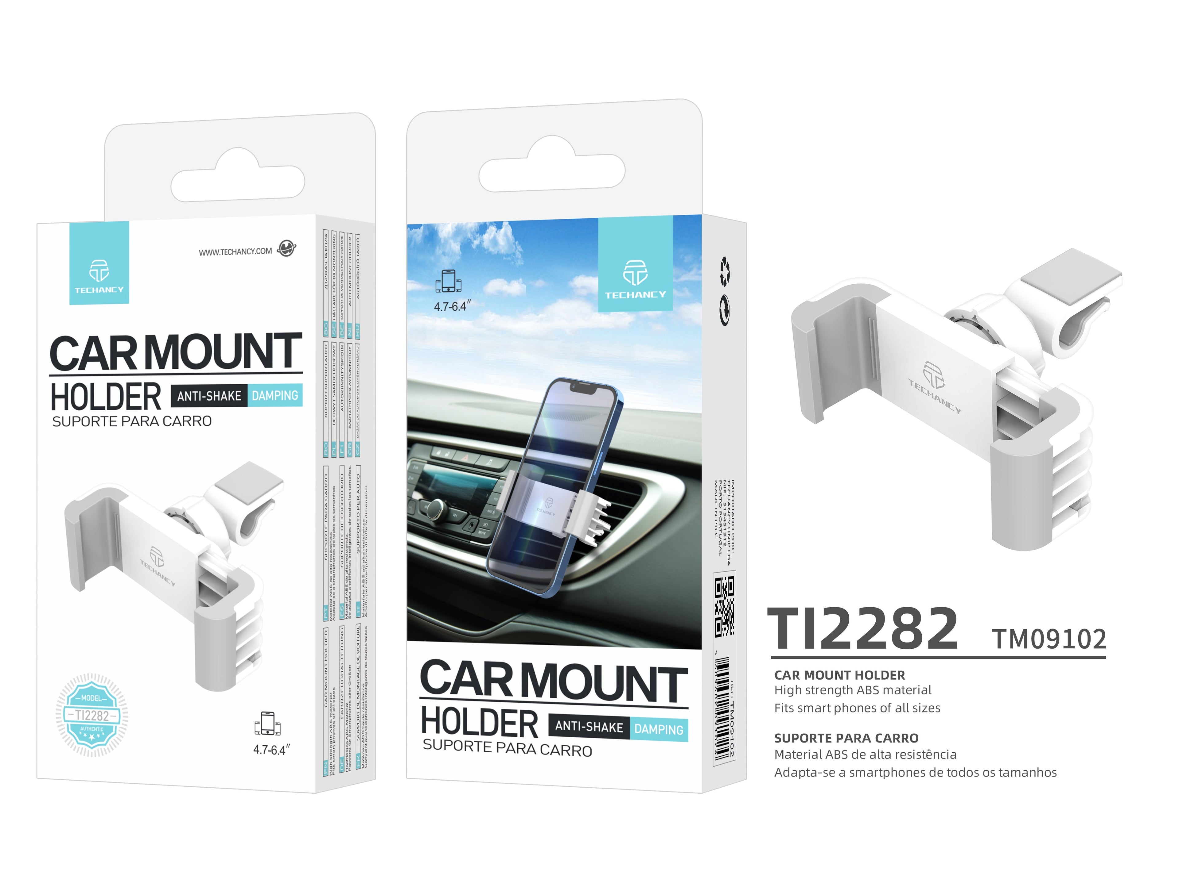 Techancy Suporte de Telemovel para Carro TI2282 Rotativo Estavel Compatvel com 4.7 a 6.4 Polegadas Branco