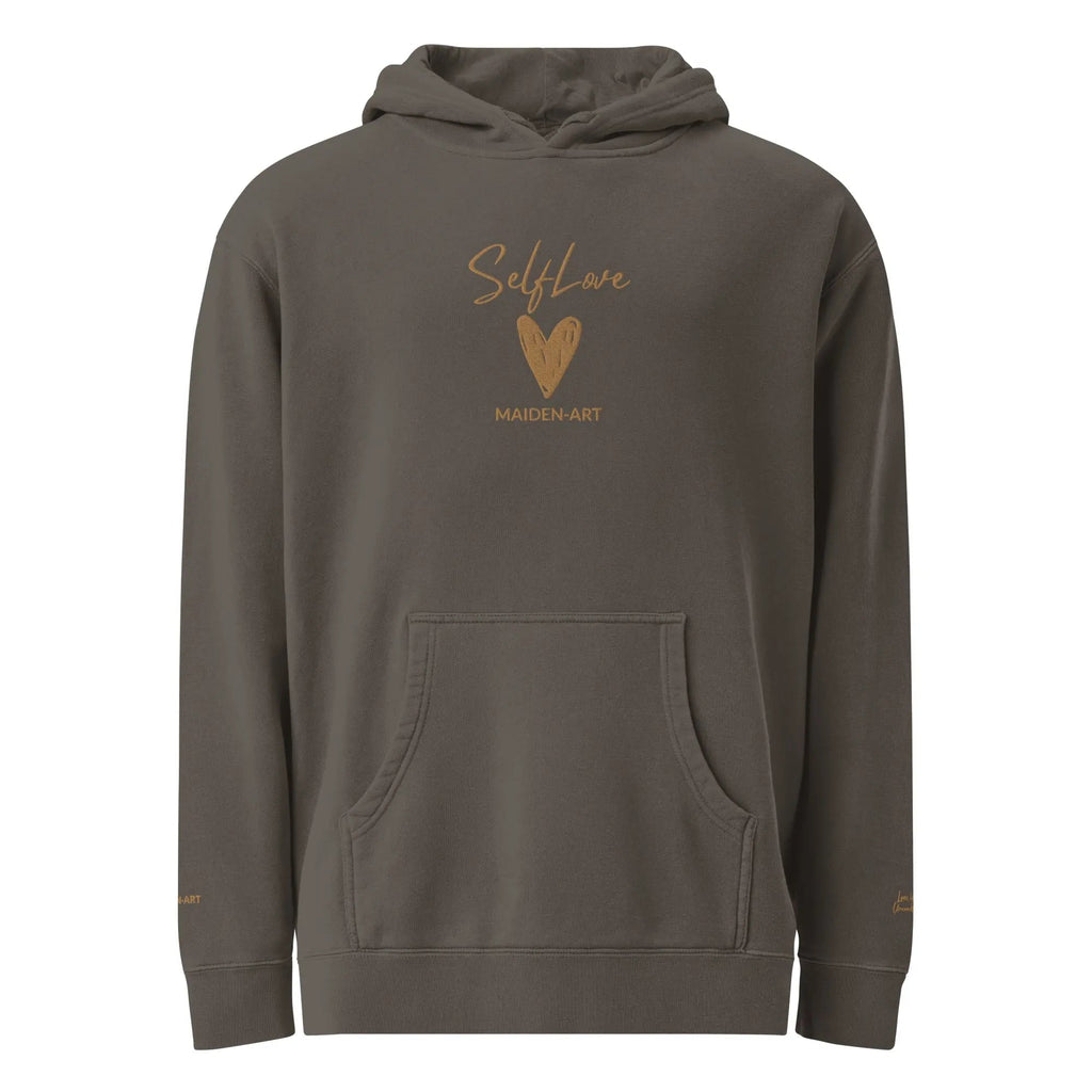 Self Love Unisex pigment-dyed hoodie with Old Gold Embroidery | fashion hoodie